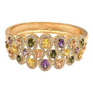 Gold Tone Bracelet Multicolor Crystal Openwork Wide Cuff Bangle - 8W